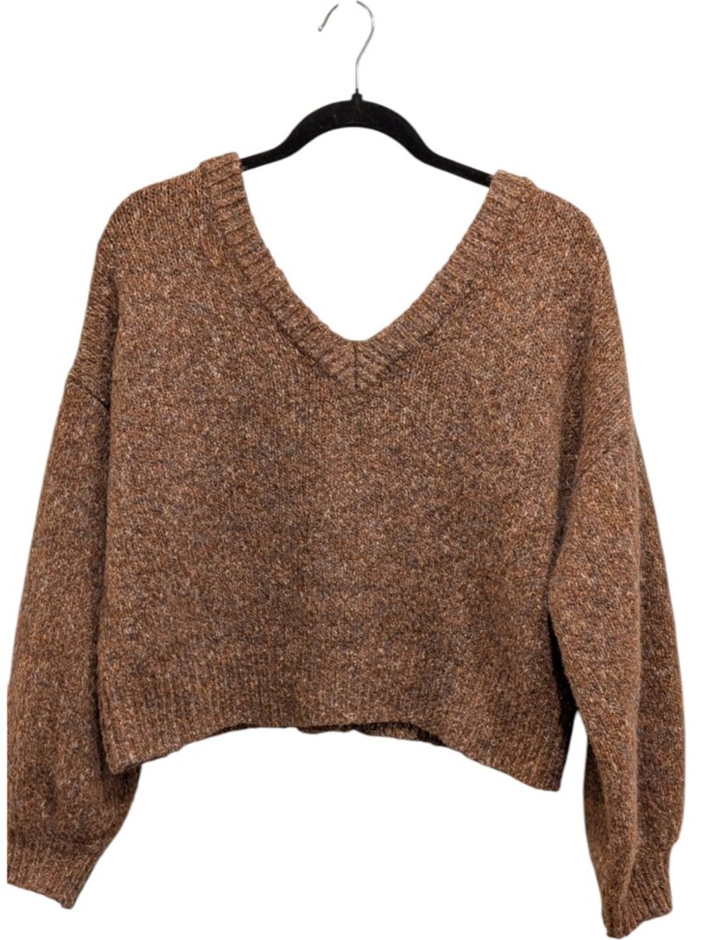William Rast Brown Knit Cropped V-Neck Sweater | Size L